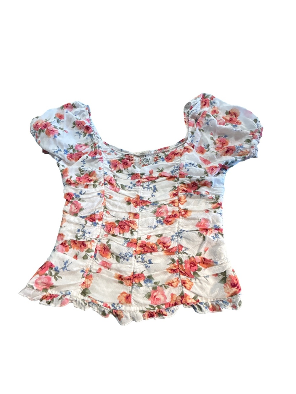 Promesa Floral Smocked Puff Sleeve Blouse Peasant Boho Top Large